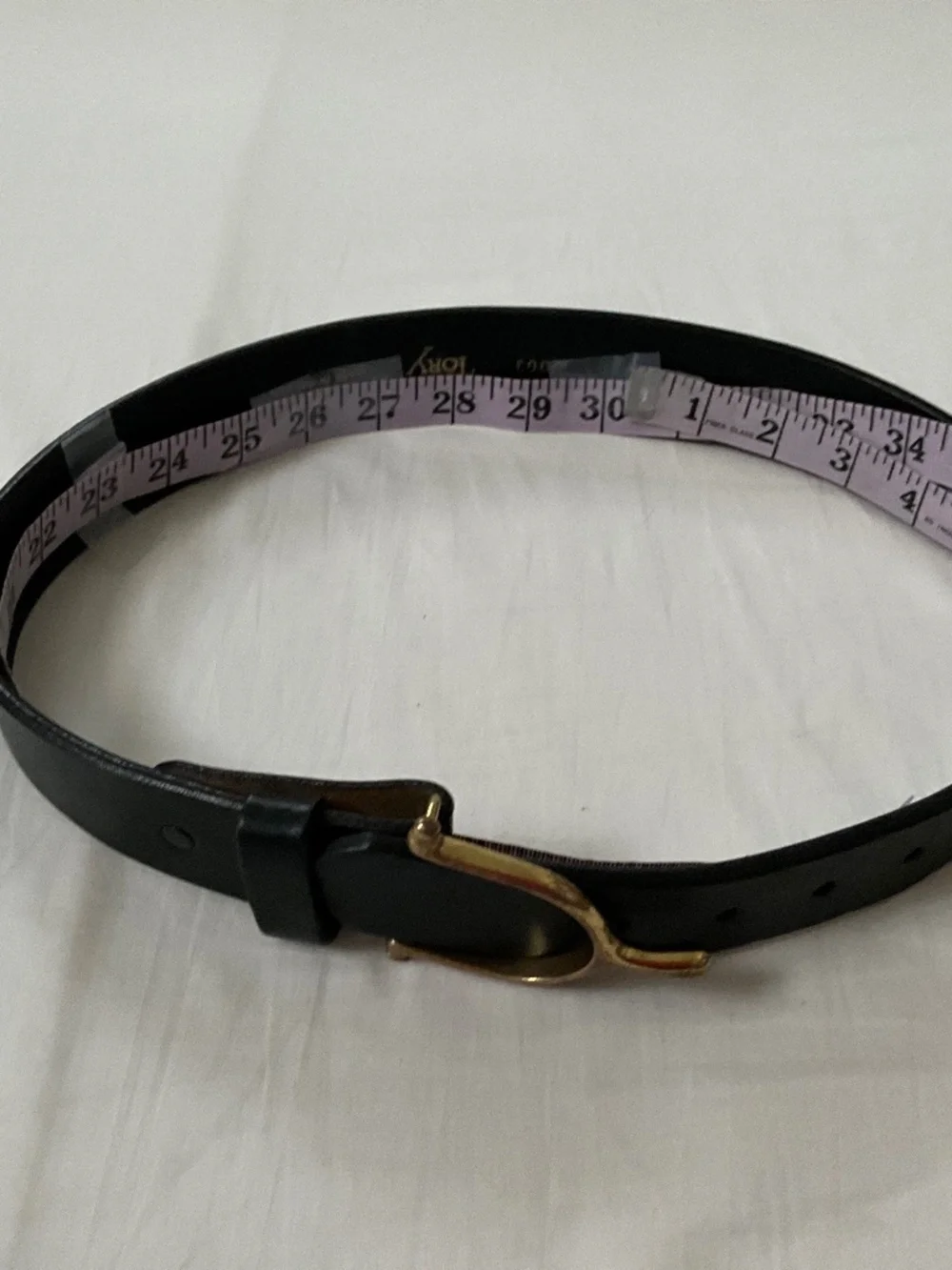 TORY LEATHER Brass Spur Buckle Belt Black 28”